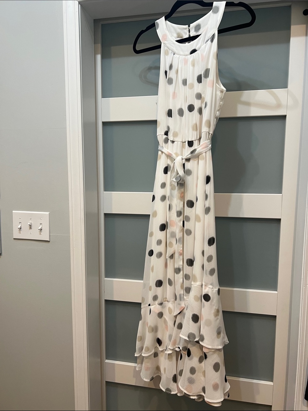 Calvin Klein White Polka Dot High-Low Maxi Dress